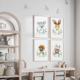 Australian baby animal nursery wall art set of 4 featuring platypus, koala, wombat and kangaroo