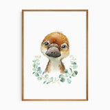 Australian native animal nursery print set including koala, wombat, kangaroo and platypus