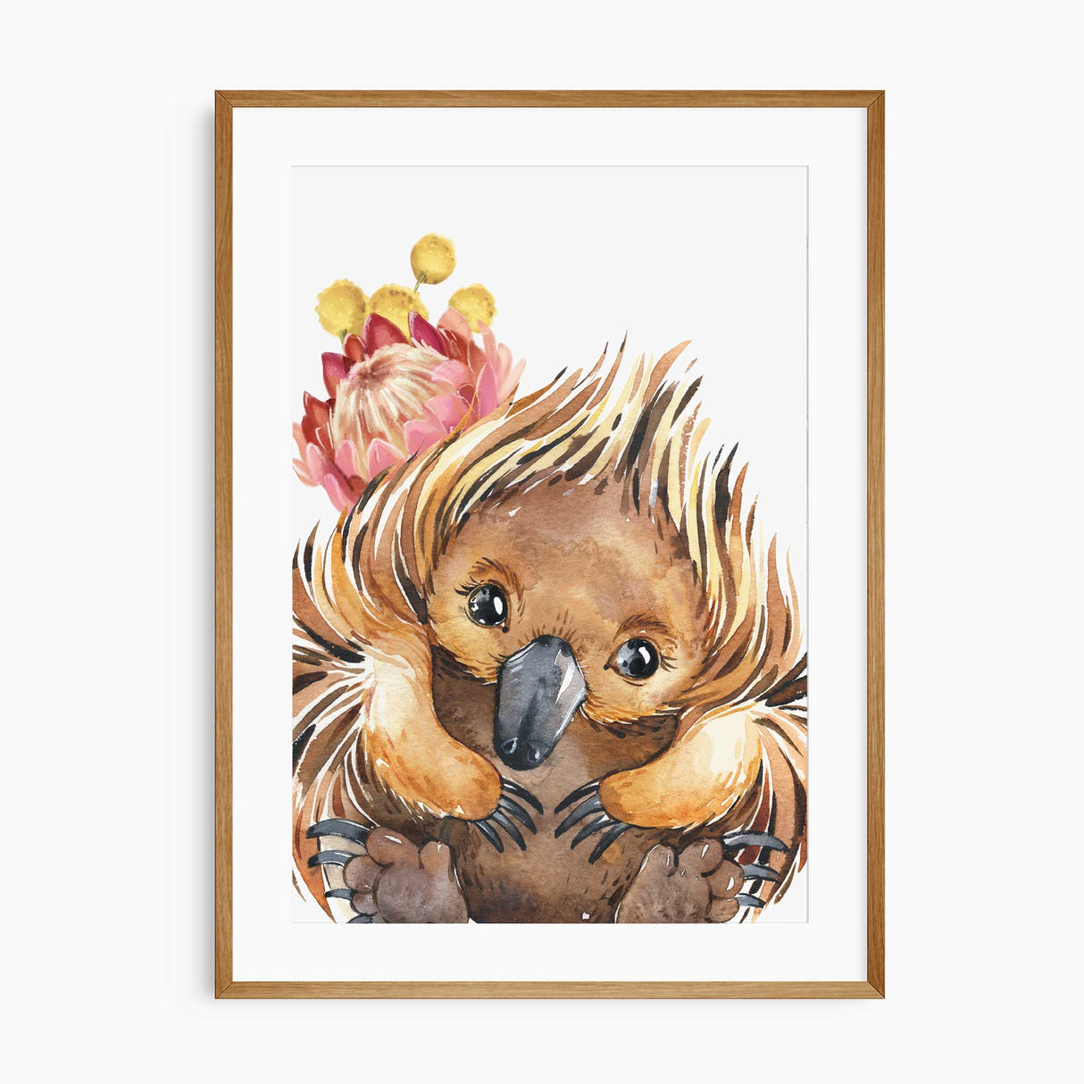 Australian wildlife nursery wall art set with echidna, koala and kangaroo prints for baby room