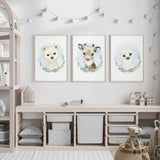 Baby room wall decor featuring polar bear reindeer and seal illustrations