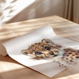 Watercolour baby cheetah print with soft neutral tones, perfect for kids’ nursery or safari animal wall art décor.