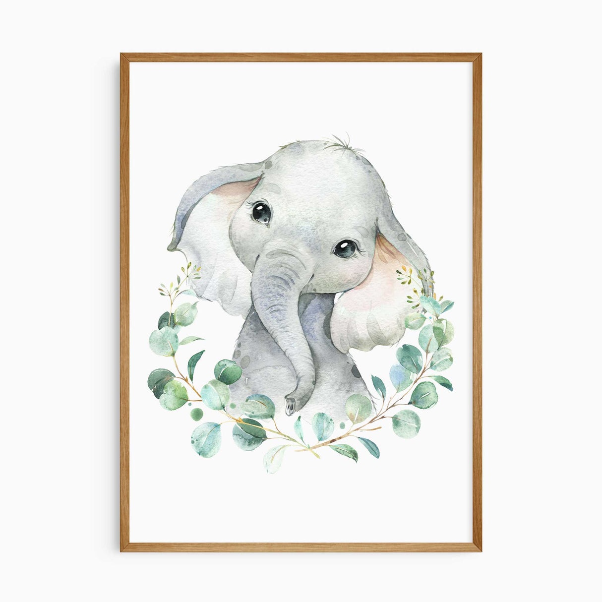 baby elephant wall art with eucalyptus leaves for nursery decor
