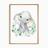 baby elephant wall art with eucalyptus leaves for nursery decor