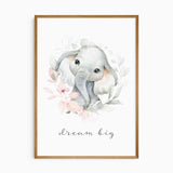 Baby elephant nursery quote wall art set with be happy, dream big and be brave prints