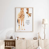 Baby giraffe wall art print with soft safari design