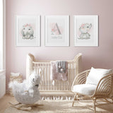 Baby girl elephant wall art for nursery and infant bedroom decor