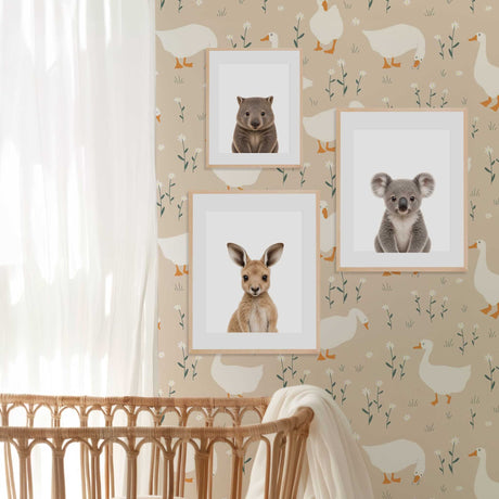 Baby koala kangaroo and wombat prints for Australian nursery decor
