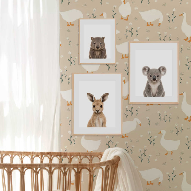 Baby koala kangaroo and wombat prints for Australian nursery decor