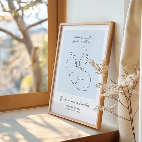 Baby memorial print available in pink and blue colour options with personalised details