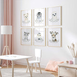 Neutral Arctic animal nursery wall art set with soft winter tones