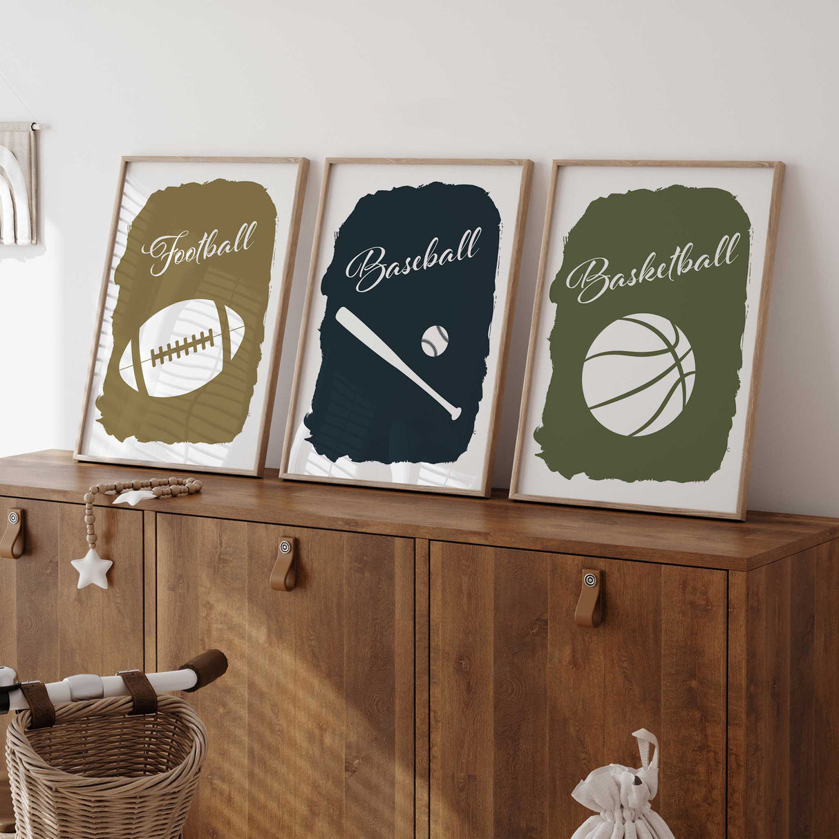 Set of 3 sports themed wall art for boys bedroom