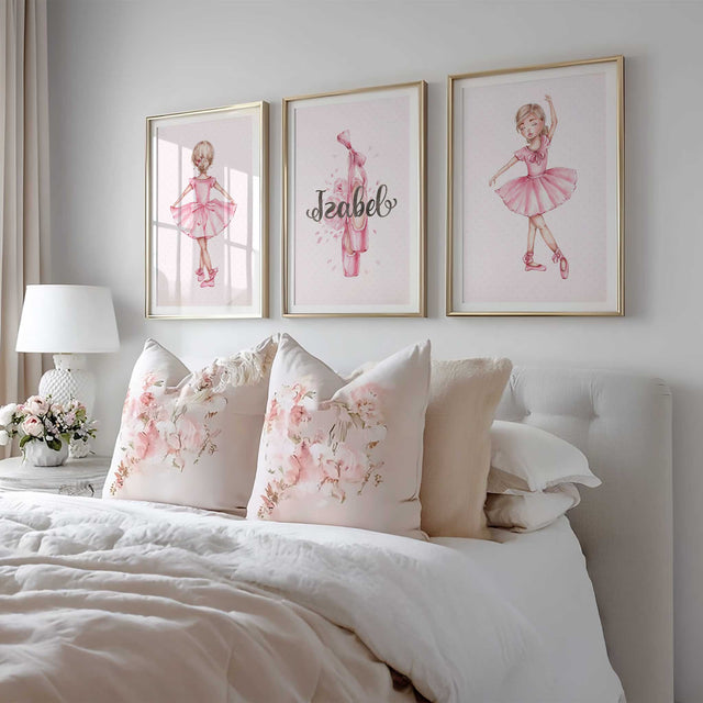 Personalised Ballerina Wall Art – Pink Girls Room Prints Set of 3 – My ...