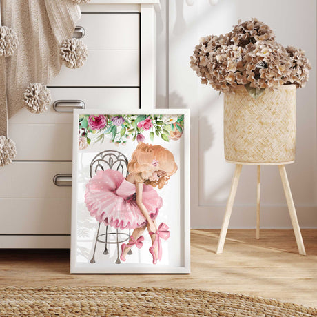 ballet girl wall art for teen bedroom in soft pink tones