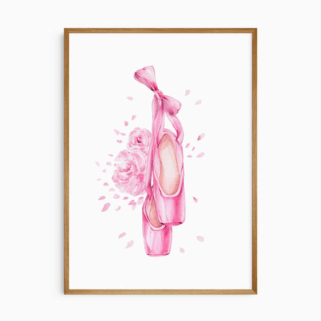 watercolour ballet shoes wall art print in pink tones