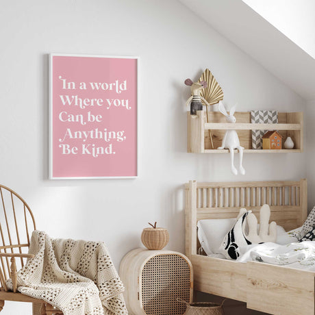 Be kind quote wall art in soft pink for girls bedroom