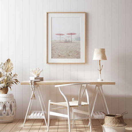 beach photography print with minimalist styling and coastal tones