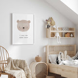 Bear baby room wall art with i love you beary much quote