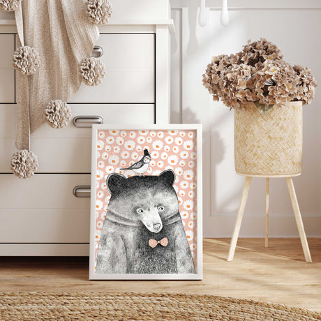Bear illustration wall art for nursery decor and baby rooms