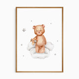 Bear nursery wall art set with gentle neutral tones for baby room