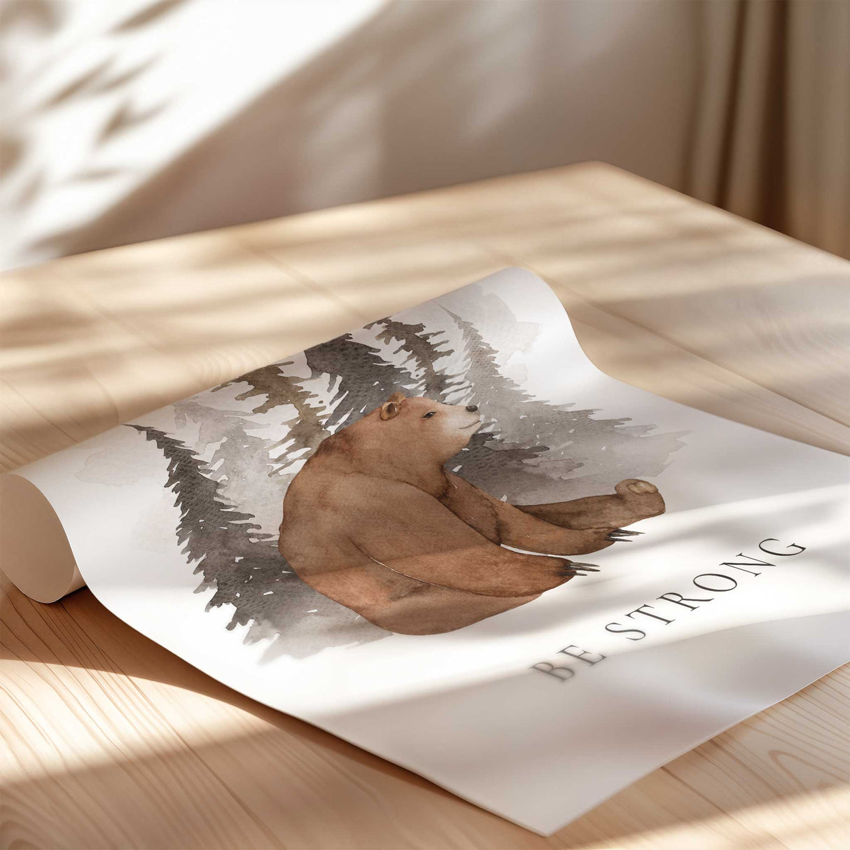 woodland bear wall art with be strong quote for kids bedroom or nursery