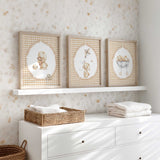 beige gingham bunny nursery decor set in neutral tones for boys or girls