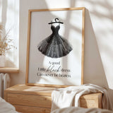 Black dress bedroom print with elegant fashion quote for teen girls women and fashion inspired interiors