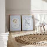 Blue gingham nursery decor set featuring watercolour goose illustration