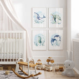 Blue ocean animals wall art set of four prints