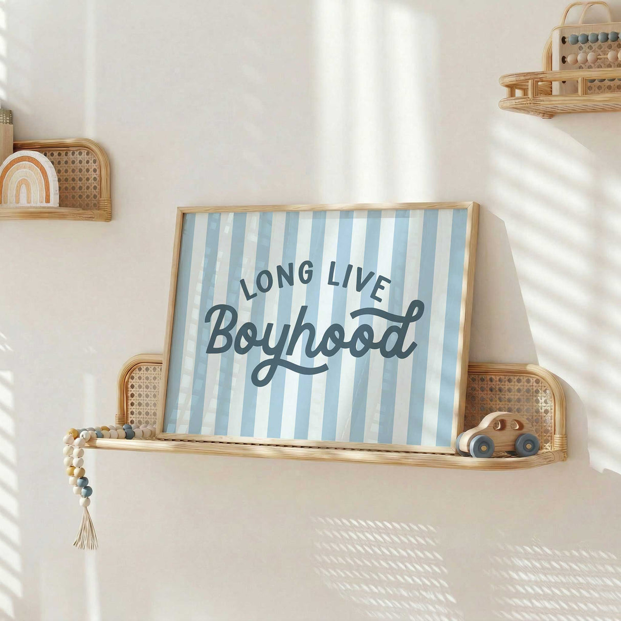 Blue long live boyhood wall art for a boys playroom