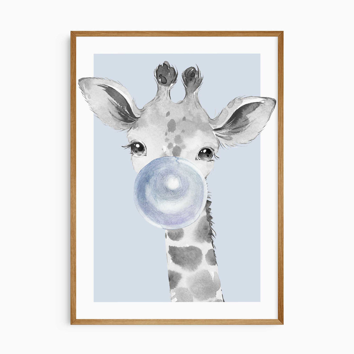 blue safari nursery wall art set of three with giraffe lion and personalised name and initial