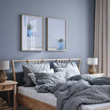 Coastal Mediterranean print set featuring blue plant pots and a calming palette of pale blue, white and grey
