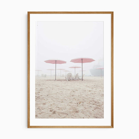 Blush beach umbrellas coastal wall art with soft neutral tones