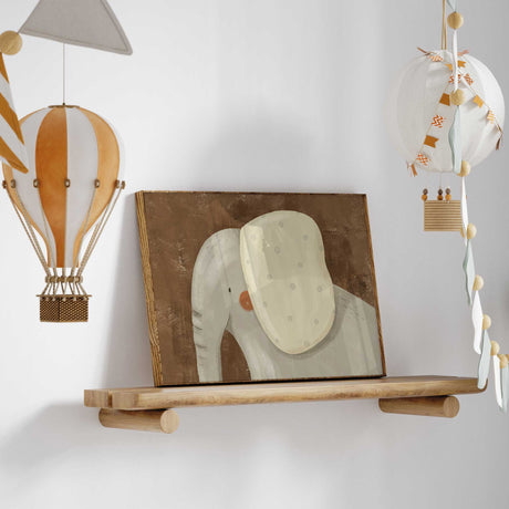 Boho elephant nursery decor print with warm brown background