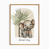 Elephant nursery print with dream big quote safari wall art for children
