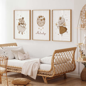 boho style fairy nursery artwork in warm earthy colours for girls bedroom