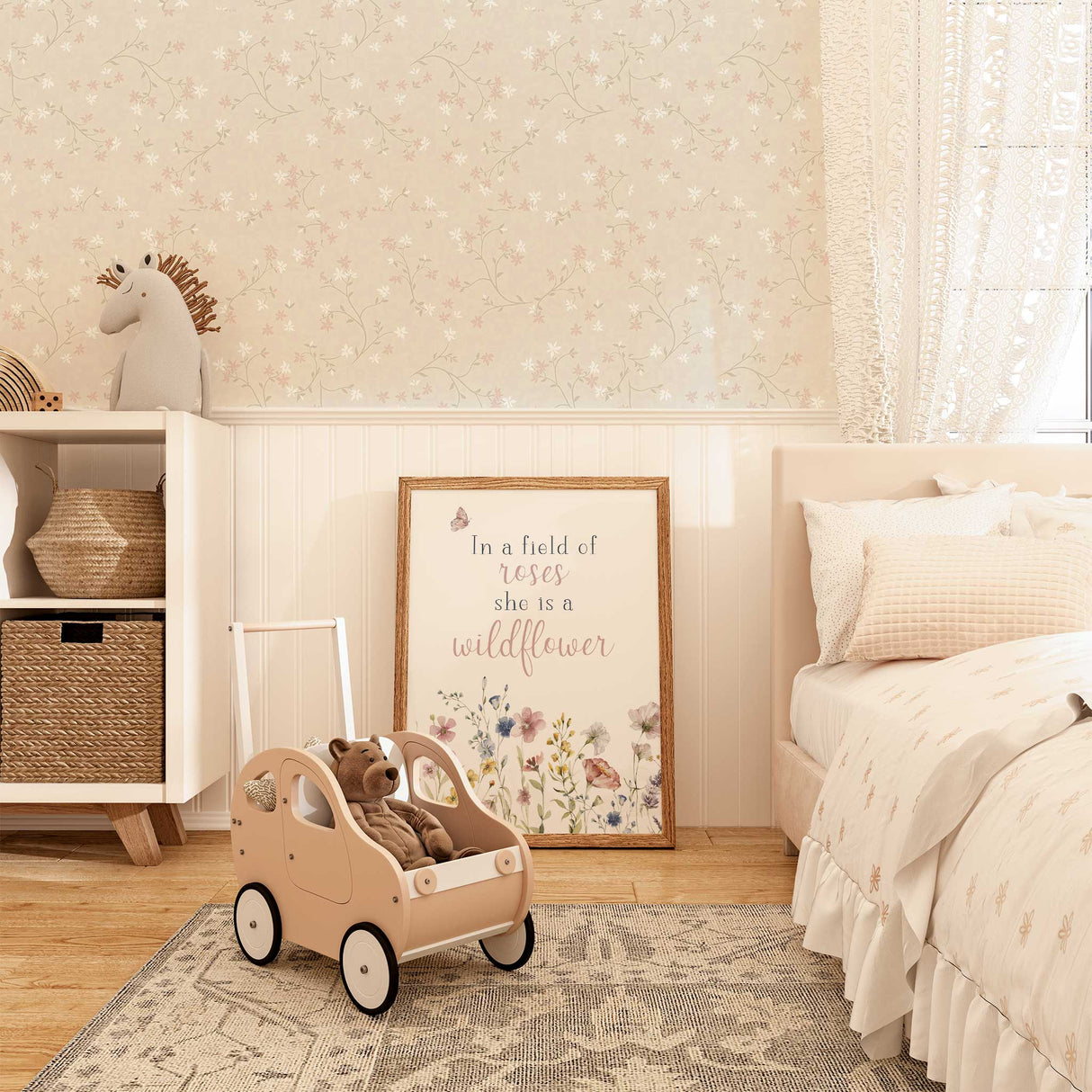 Boho floral quote wall art for girls nursery and bedroom