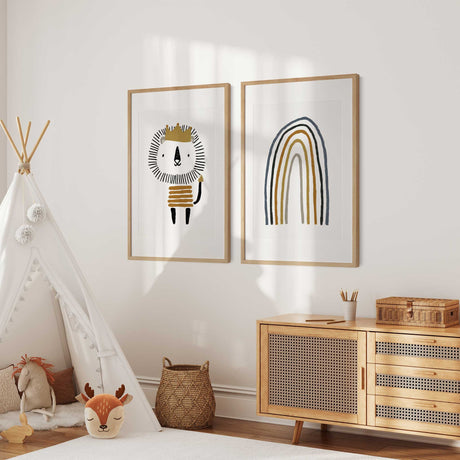 Cute lion print with crown for nursery decor