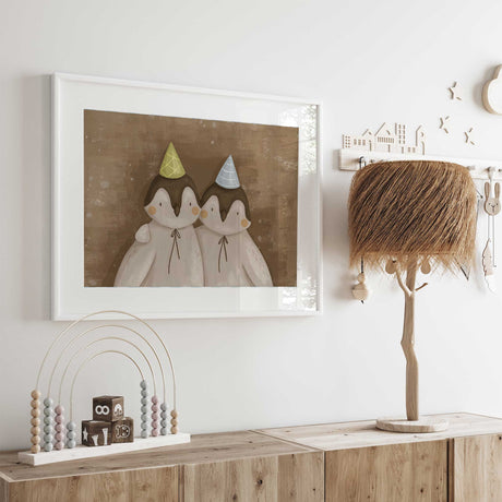 Boho penguin wall art for a nursery, playroom or kids room
