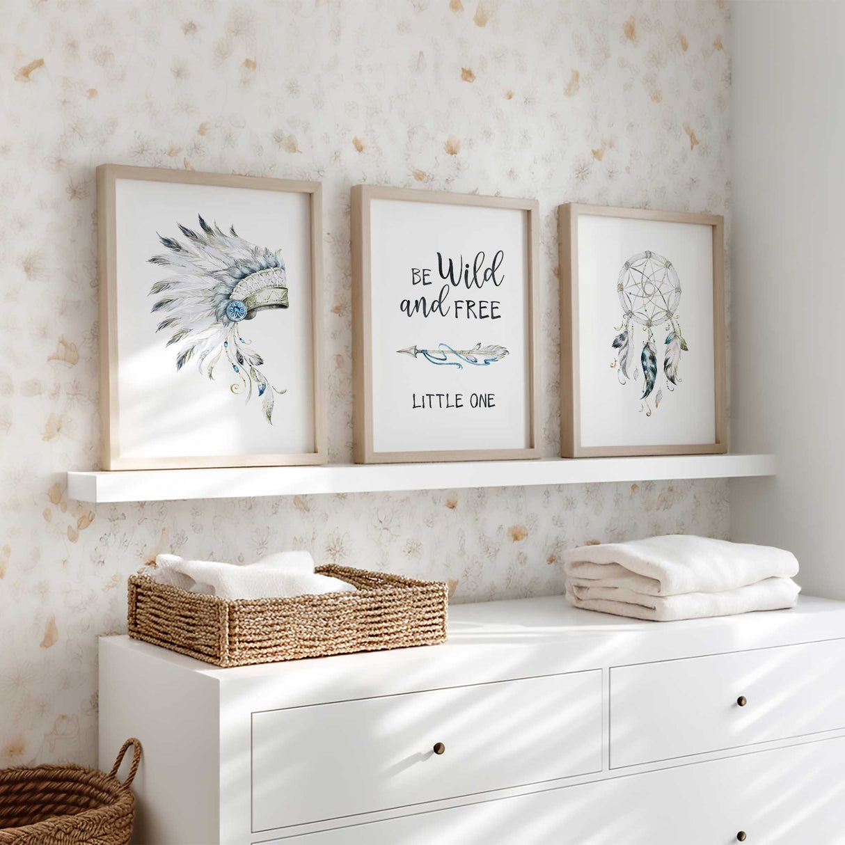 Boho tribal wall art set for boys nursery and toddler bedroom