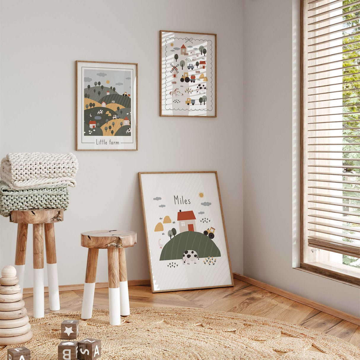 boy farm nursery decor prints with soft neutral colours