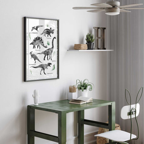 Boys dinosaur bedroom print featuring triceratops, stegosaurus, diplodocus and tyrannosaurus