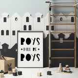 Black and white boys nursery wall art print with playful stars typography design