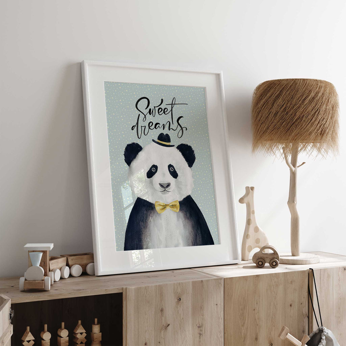 Boys panda nursery wall art with sweet dreams text