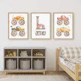 Personalized Monster Truck Wall Art For Boys Room Decor Three Unframed Watercolor Prints Truck Theme Bedroom Posters Set Includes Custom Name Monster Truck Nursery Art For Kids Rooms High Quality Prints Perfect Gift For Any Occasion