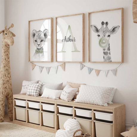 boys ersonalised safari prints with lion giraffe with bubblegum