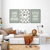 Modern boys playroom wall art set with long live boyhood and little man cave quotes