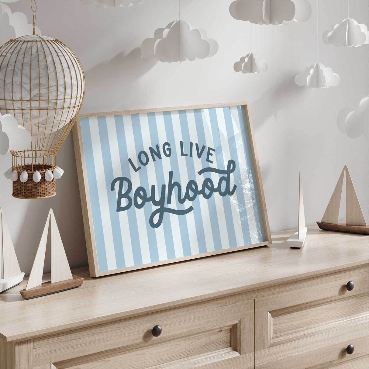 Blue typography wall art print for a baby boy nursery or bedroom