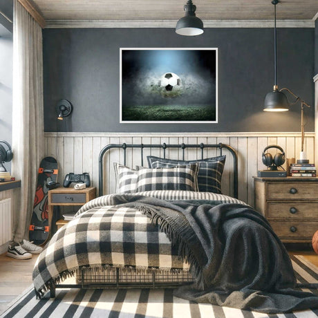 soccer ball on a football pitch boys wall art for bedroom