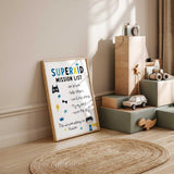 Superkid mission wall art customised with name for kids