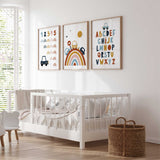 Boys transport nursery wall art set with cars alphabet and numbers prints